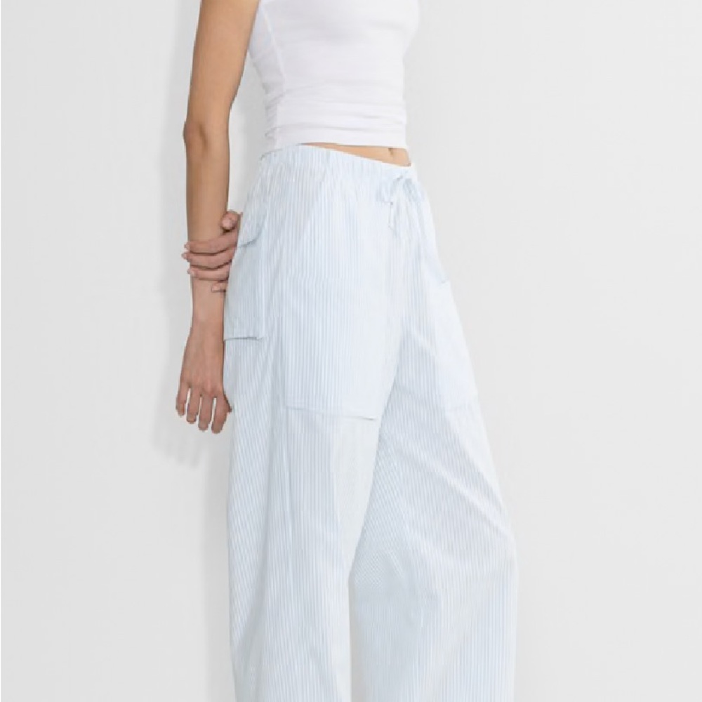 Babaton Light Blue Striped Wide Leg Pants